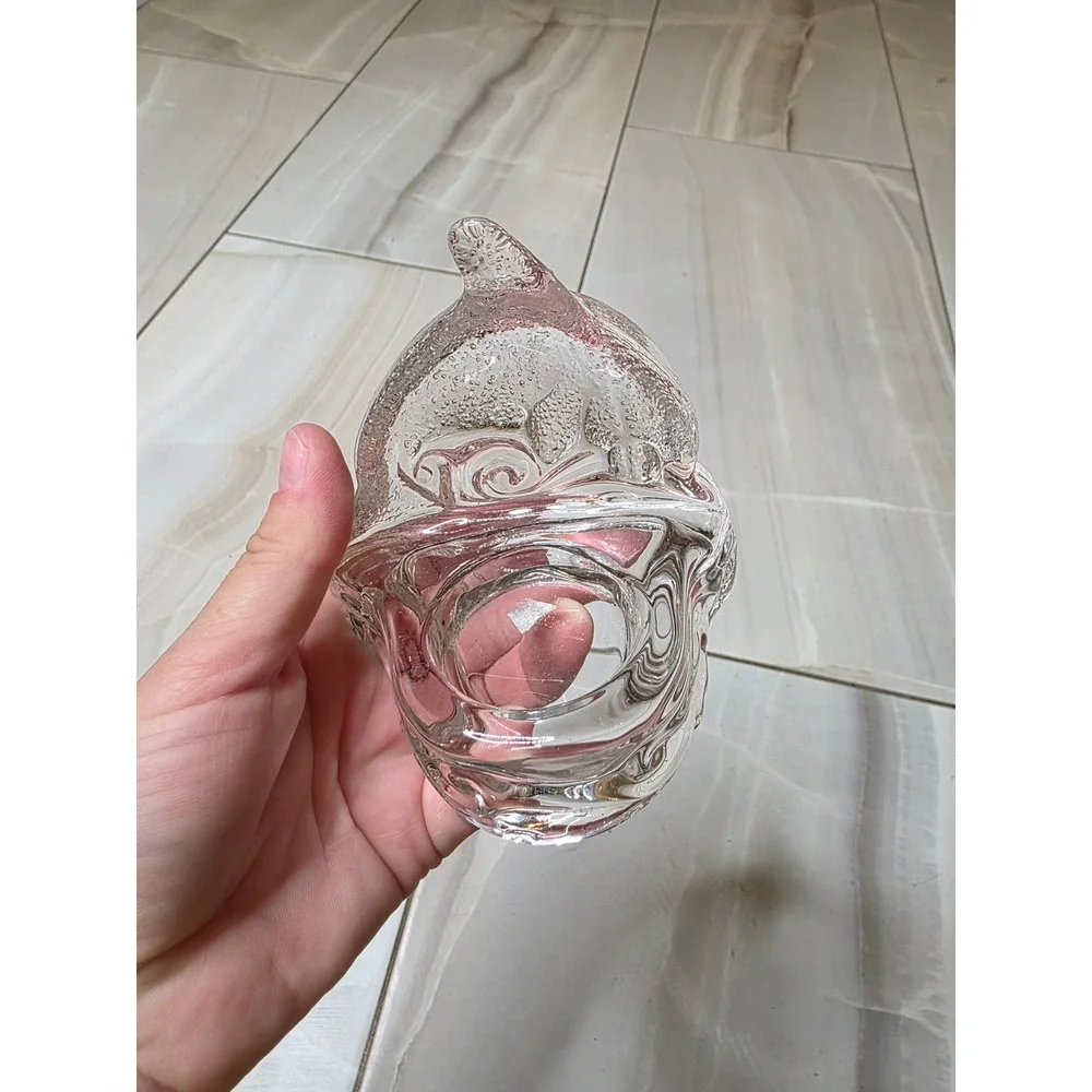Clear Art Glass Dolphin Wave Votive Candle Holder Nautical Figurine 4.5‎ inch E1